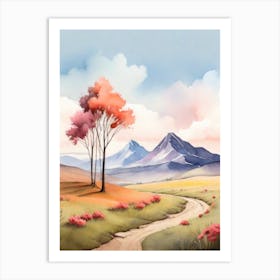 Tranquil Mountains In Minimalist Watercolor Vertical Composition 40 Art Print