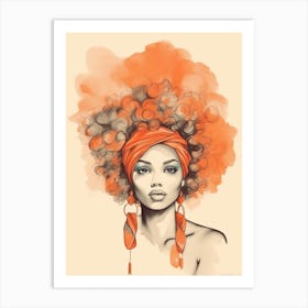 Retro Watercolour Afro Portrait 1 Art Print