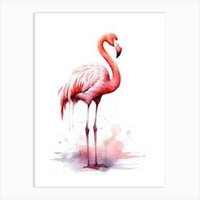Pink Flamingo Watercolour In Autumn Colours 3 Art Print