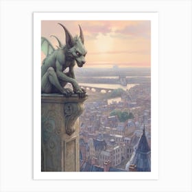Gargoyle Watercolour In Paris Art Print