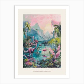 Dinosaur With The Flamingos Painting 2 Poster Art Print