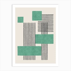 Square Lines Modern Graphic Abstract Geometric Composition - Green Art Print