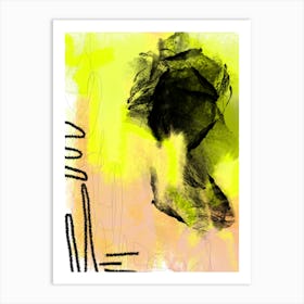 Chelsea -  Neon Yellow, Tan and Black Minimalist Bold Abstract Art Art Print