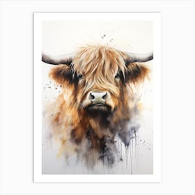 Neutral Watercolour Portrait Of Highland Cow 1 Art Print