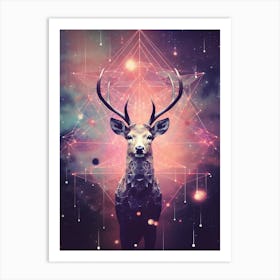 Cosmic geometric deer, constellations Art Print