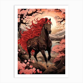 Horse Animal Drawing In The Style Of Ukiyo E 4 Art Print