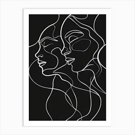 Abstract Women Faces In Line Black And White 10 Art Print