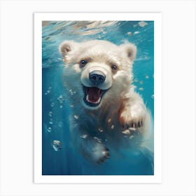 Cute Baby Polar Bear Swimming under Water Art Print