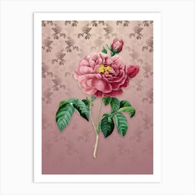 Vintage Gallic Rose Botanical on Dusty Pink Pattern n.0110 Art Print