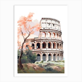 Colosseum   Rome, Italy   Cute Botanical Illustration Travel 1 Art Print