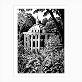 Kew Gardens Hillsborough Castle, 1, United Kingdom Linocut Black And White Vintage Art Print