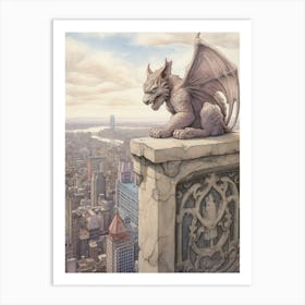 Gargoyle Watercolour In New York City Art Print