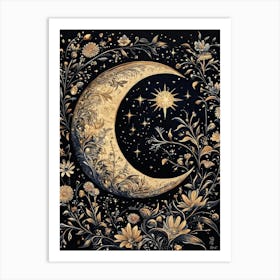 Moon And Stars William Morris Style Art Print