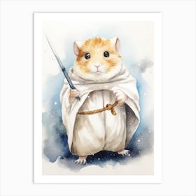 Baby Hamster As A Jedi Watercolour 3 Art Print
