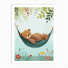 Brown Bear Napping In A Hammock Storybook Illustration 2 Art Print