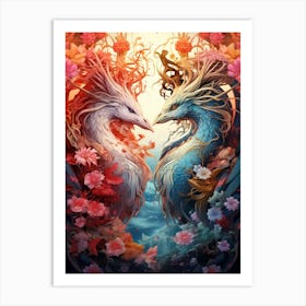 Dragon And Phoenix Illustration 3 Art Print