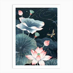 Lotus And Dragonfly Art Print