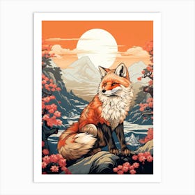 Fox Animal Drawing In The Style Of Ukiyo E 4 Art Print