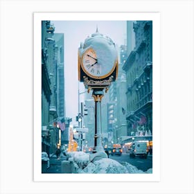 Clock In The Snow Art Print