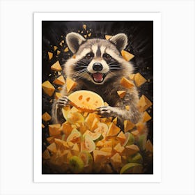 A Raccoon Eating Cheese Vibrant Paint Splash 1 Art Print