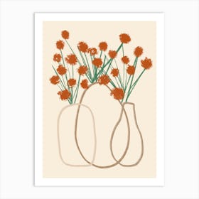 Red Flowers In Vases Line Art Print Affiche