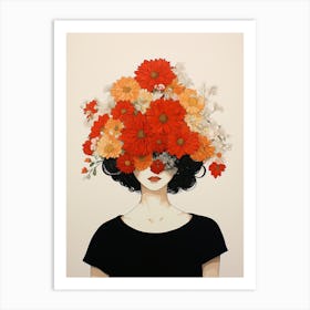 portrait illustration of woman with flowers 5 Art Print