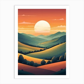 Landscape With Mountains And Sunset Art Print