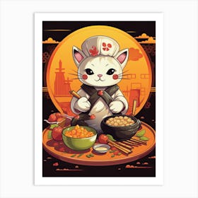 Kawaii Cat Drawings Cooking 3 Art Print