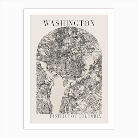 Washington DC Boho Minimal Arch Full Beige Color Street Map 1 Art Print
