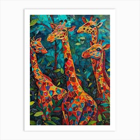 Geometric Giraffe In The Leaves 1 Art Print