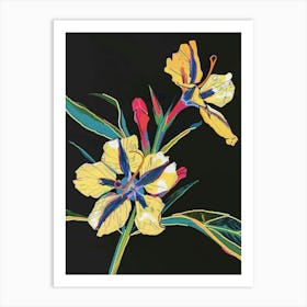 Neon Flowers On Black Evening Primrose 1 Art Print