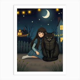 Little Girl With Black Cat Art Print