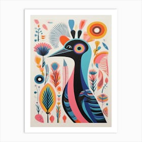 Colourful Scandi Bird Emu Art Print
