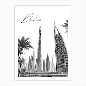 Dubai Skyline, Black And White City Art Print