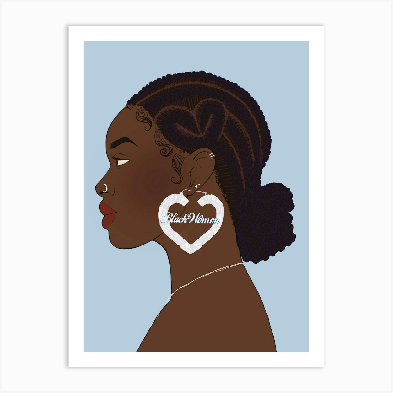 Black Girl With Silver Hoop Earrings Art Print by Taja Bright Design Studio