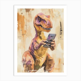 Dinosaur On A Mobile Phone 2 Art Print