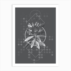 Vintage Common Rhododendron Botanical with Line Motif and Dot Pattern in Ghost Gray Art Print