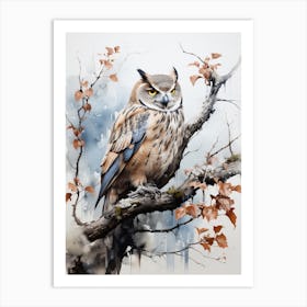 Owl, Japanese Brush Painting, Ukiyo E, Minimal 1 Art Print