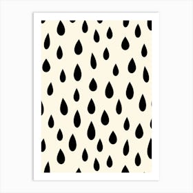 Little Falling Rain Drops Black on White Art Print