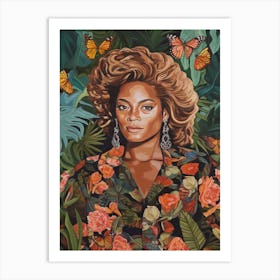 Floral Handpainted Portrait Of Beyonce 1 Art Print