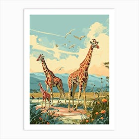 Storybook Style Illustration Of Giraffes In The Nature 4 Art Print