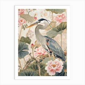 Heron On Lotus Art Print