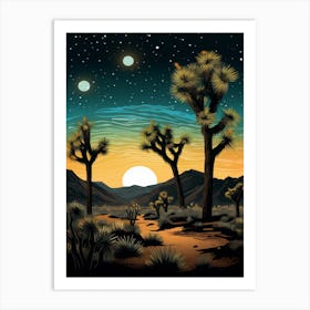 Joshua Tree At Night In Gold And Black (1) Art Print