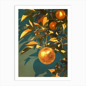 Orange Tree With Leaves And An Orange Fruit Disco Ball Art Print