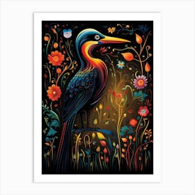 Folk Bird Illustration Cormorant 4 Art Print