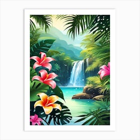 Tropical Landscape With Waterfall Art Print