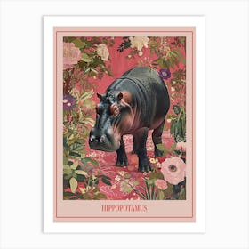 Floral Animal Painting Hippopotamus 2 Poster Art Print