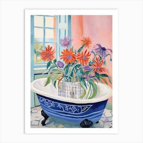 A Bathtube Full Of Peacock Flower In A Bathroom 3 Art Print
