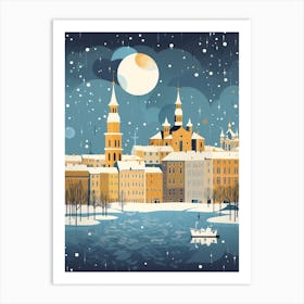 Winter Travel Night Illustration Helsinki Finland 2 Art Print