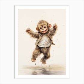 Monkey Painting Dancing Watercolour 1 Art Print